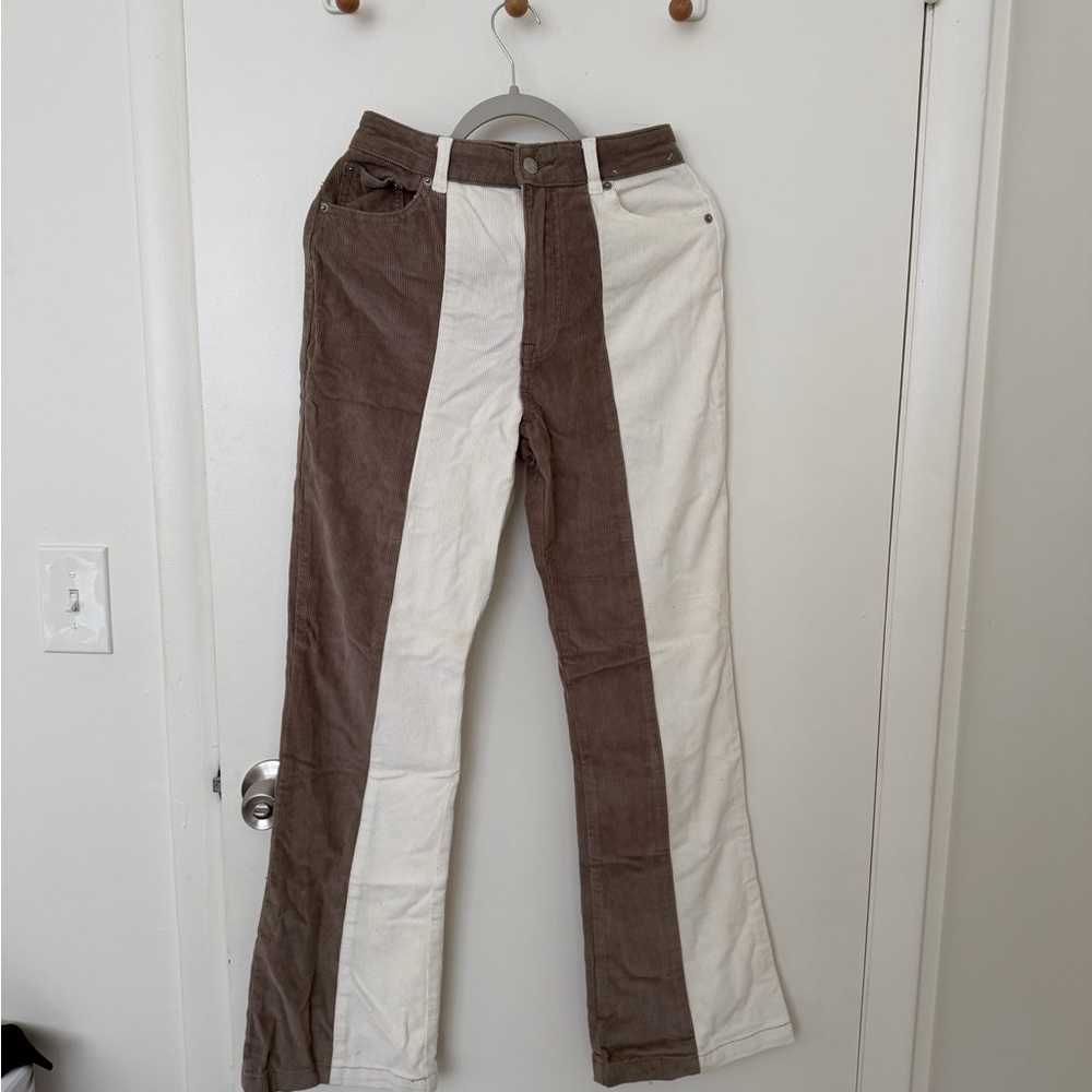 Two-Tone Glassons Corduroy Women's Pants in Brown and Cream